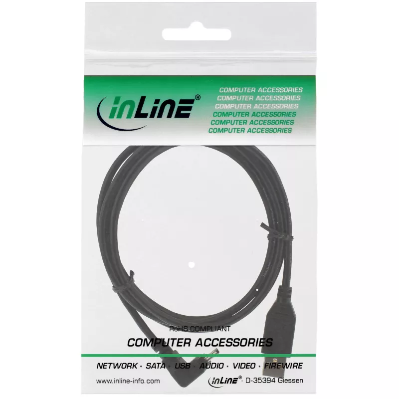 InLine cavo adattatore USB Type-A maschio / Mini-5-Pin maschio angolare 90° verso l'alto, nero, 0,5 m