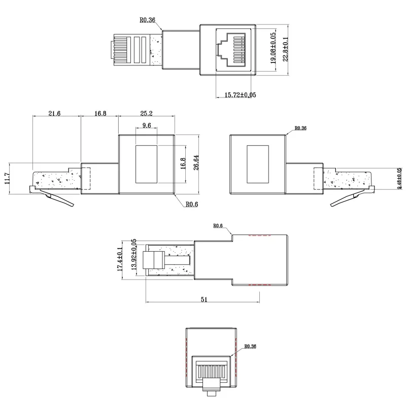 InLine adattatore per cavo patch Cat.6A, RJ45 maschio / femmina, angolare 90° verso il basso