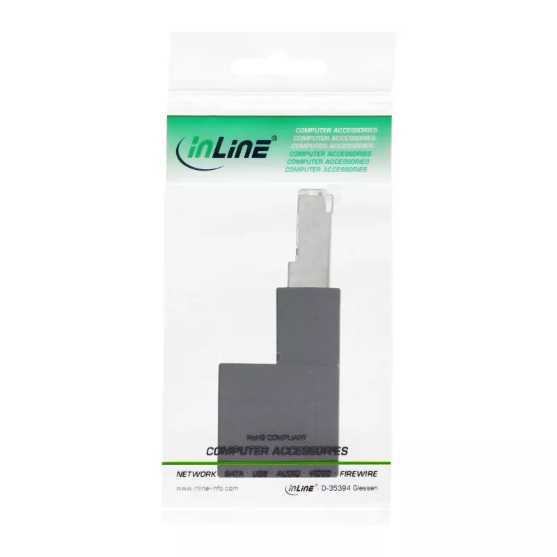 InLine adattatore per cavo patch Cat.6A, RJ45 maschio / femmina, angolare 90° verso il basso