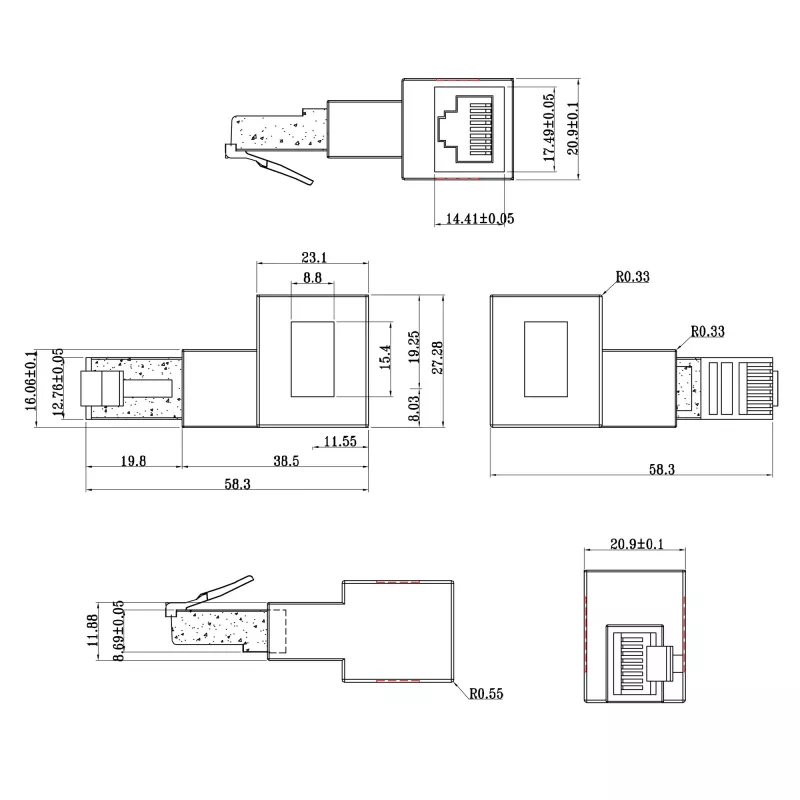 InLine adattatore per cavo patch Cat.6A, RJ45 maschio/femmina, angolare 90° verso sinistra
