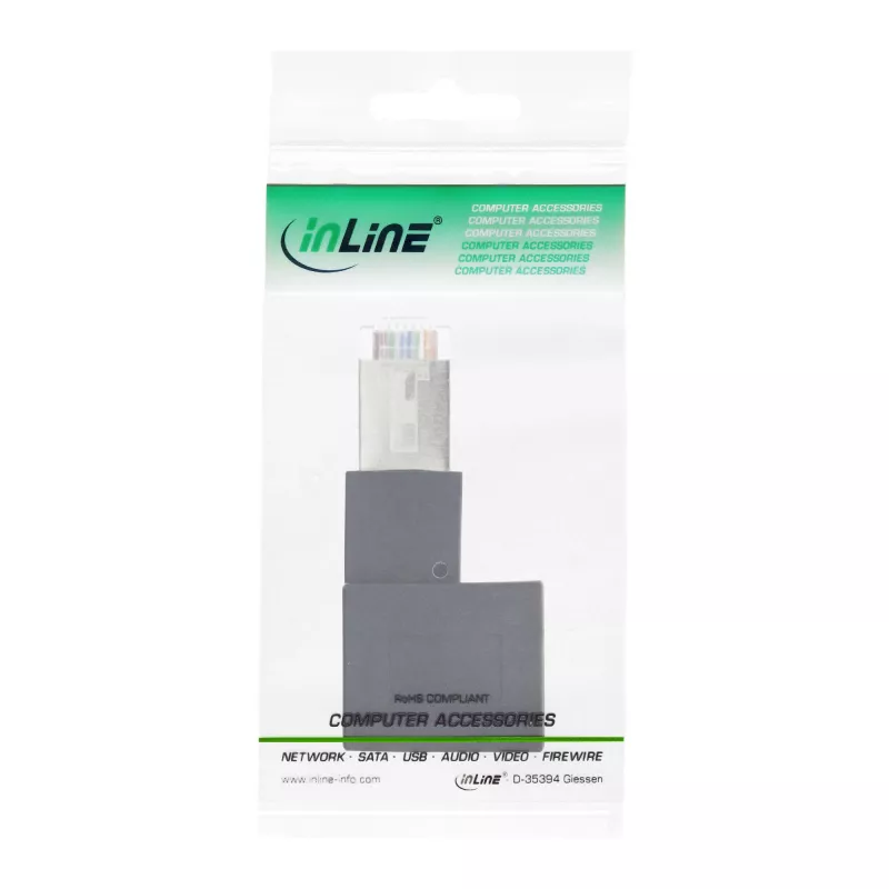 InLine adattatore per cavo patch Cat.6A, RJ45 maschio/femmina, angolare 90° verso sinistra