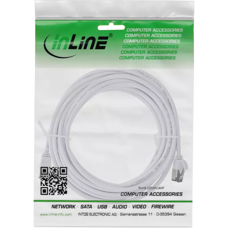 InLine cavo patch sottile, U/FTP, Cat.8.1, TPE senza alogeni, bianco 5 m