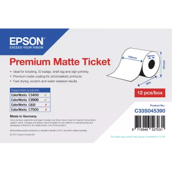 Epson Premium Matte Ticket - rotolo: 102 mm x 50 m, opaco, 107 g/m², 1 pz., 114 mm, 104 mm, 120 mm