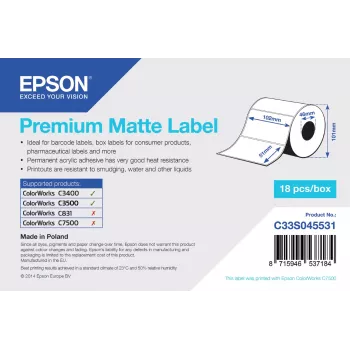 Etichetta opaca premium Epson – rotolo fustellato: 102 mm x 51 mm, 650 etichette