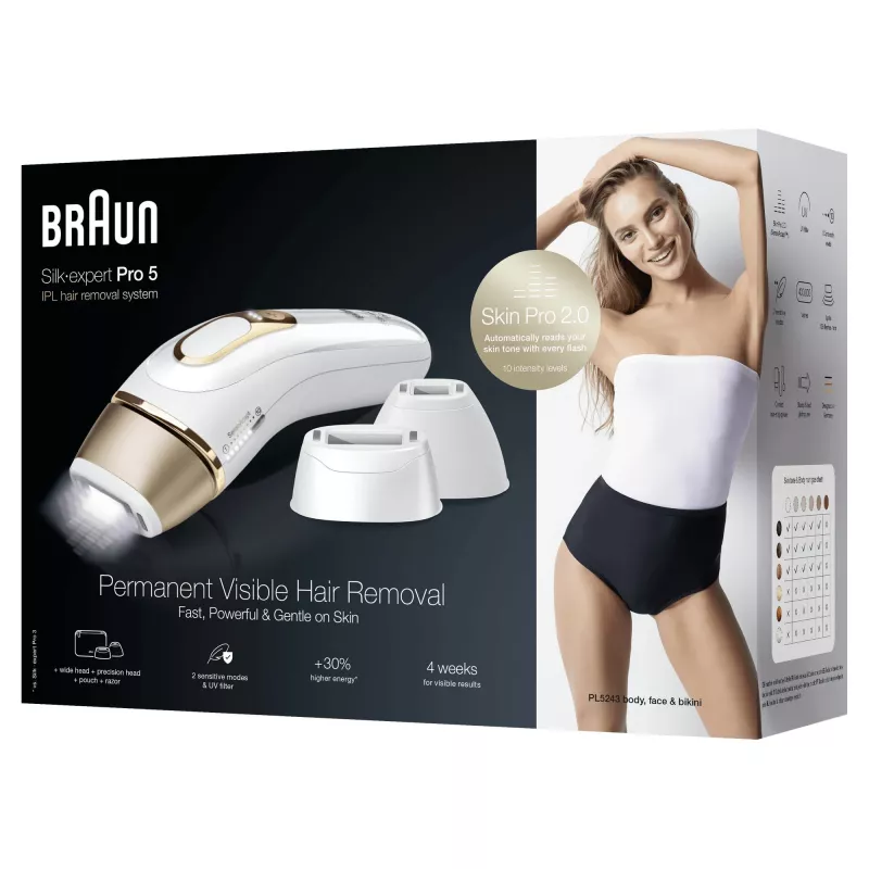 Braun Silk-expert Pro 5 PL5243 luce pulsata intensa (IPL) oro, bianco