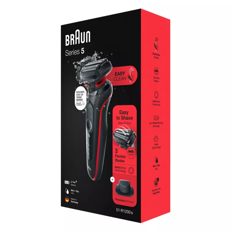 Braun Series 5 51-R1200S rasoio uomo a lamina trimmer nero, rosso