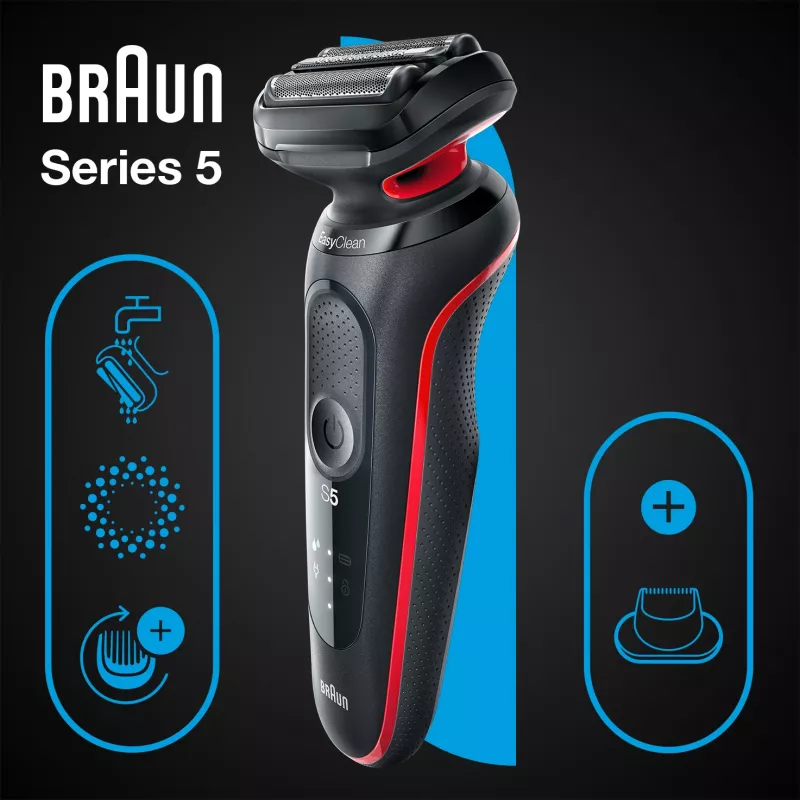 Braun Series 5 51-R1200S rasoio uomo a lamina trimmer nero, rosso