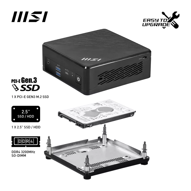 Mini PC MSI Cubi N ADL-006DE Intel® N N200 4 GB DDR4-SDRAM 128 GB SSD Windows 11 Pro nero