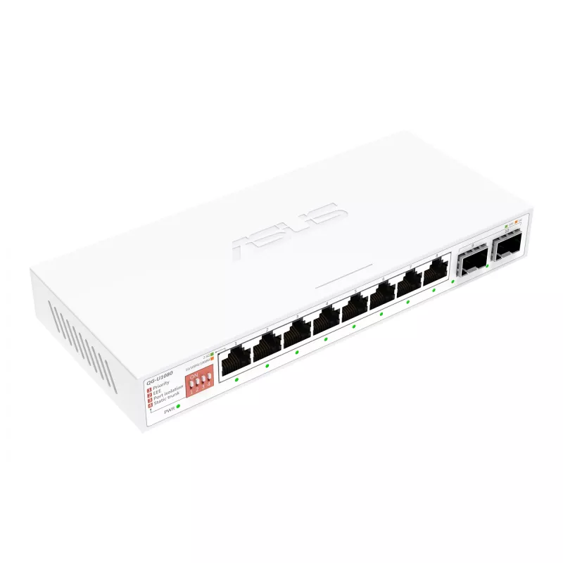 Switch Ethernet unmanaged ASUS QG-U1080 — 8 × porte 2,5G RJ-45, MAC 16K, bianco, 12V