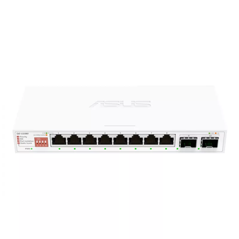 Switch Ethernet unmanaged ASUS QG-U1080 — 8 × porte 2,5G RJ-45, MAC 16K, bianco, 12V