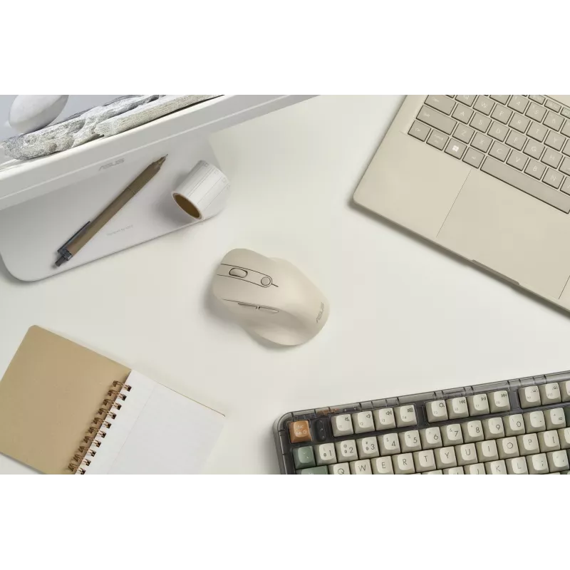 Mouse wireless per destrimani ASUS MD105 MK-WH — RF + Bluetooth, 2400 DPI, rotella, batteria, beige