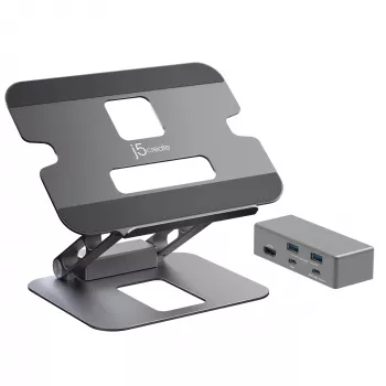j5create JTS327 supporto dock multi-angolo 4K, supporto per laptop, grigio, alluminio, 40,6 cm (16