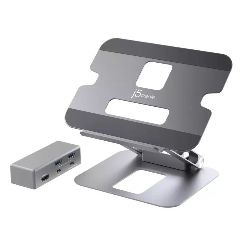j5create JTS327 supporto dock multi-angolo 4K, supporto per laptop, grigio, alluminio, 40,6 cm (16