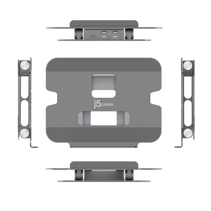 j5create JTS327 supporto dock multi-angolo 4K, supporto per laptop, grigio, alluminio, 40,6 cm (16