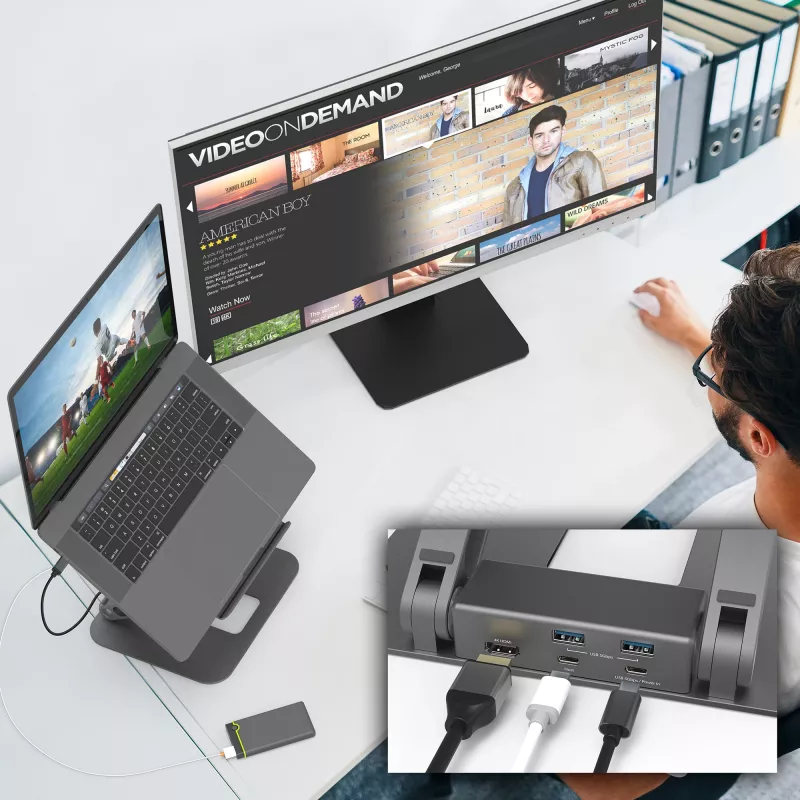 j5create JTS327 supporto dock multi-angolo 4K, supporto per laptop, grigio, alluminio, 40,6 cm (16