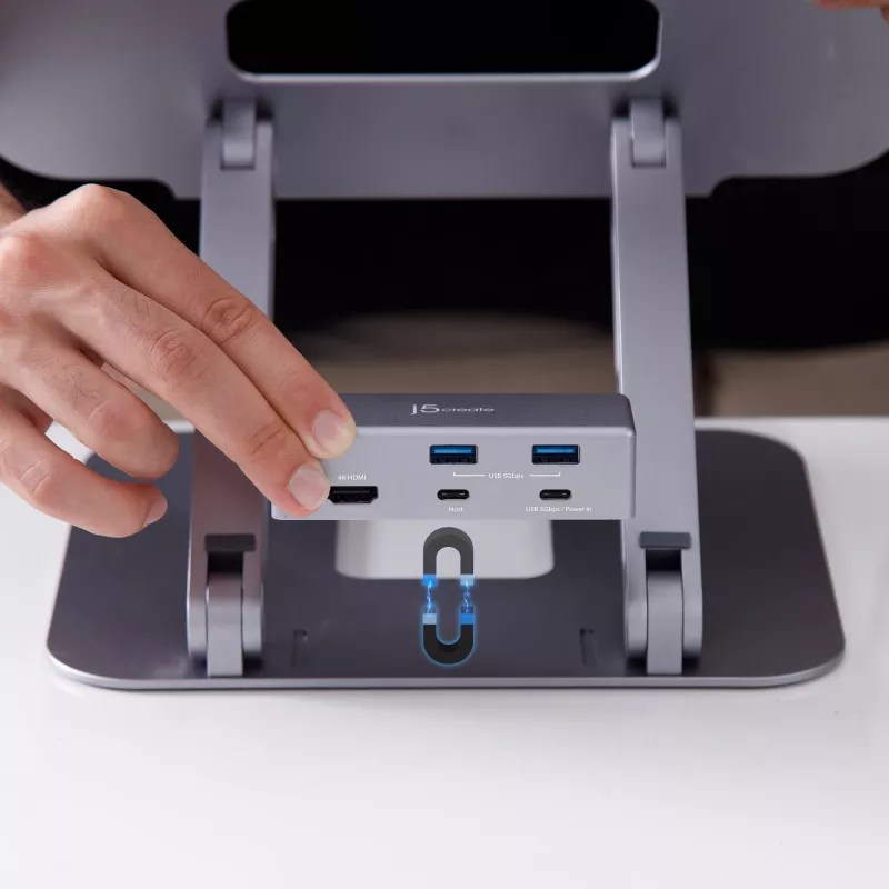 j5create JTS327 supporto dock multi-angolo 4K, supporto per laptop, grigio, alluminio, 40,6 cm (16