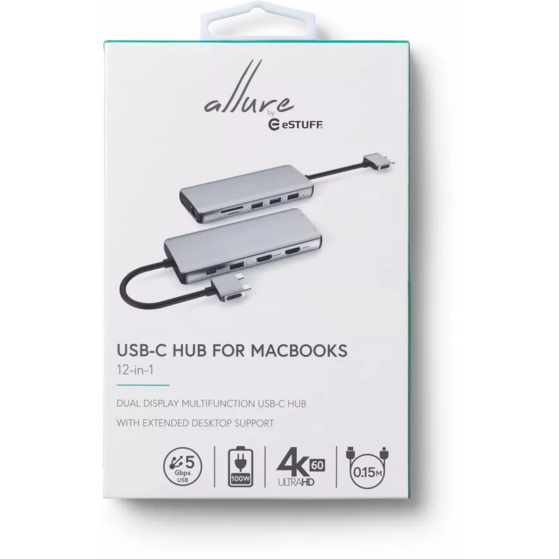 eSTUFF ES623010 Hub di interfacce USB 3.2 Gen 1 (3.1 Gen 1) Type-C 5000 Mbit/s Alluminio