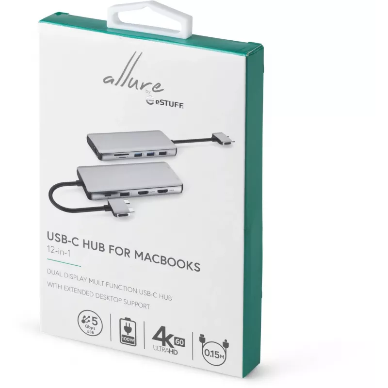 eSTUFF ES623010 Hub di interfacce USB 3.2 Gen 1 (3.1 Gen 1) Type-C 5000 Mbit/s Alluminio