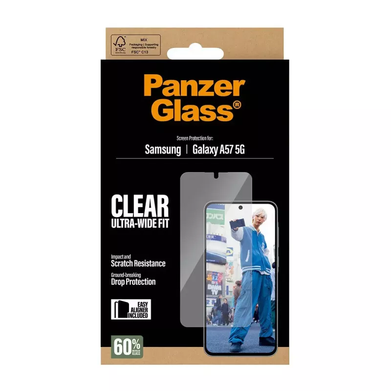 Protezione schermo PanzerGlass Ultra-Wide Fit per Samsung Galaxy A57 5G – chiaro, antigraffio