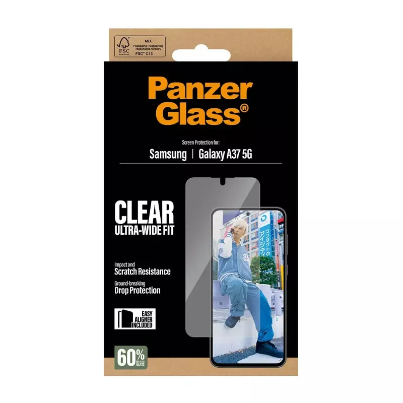 Protezione display PanzerGlass Ultra-Wide Fit per Samsung Galaxy A37 5G — chiaro, antigraffio