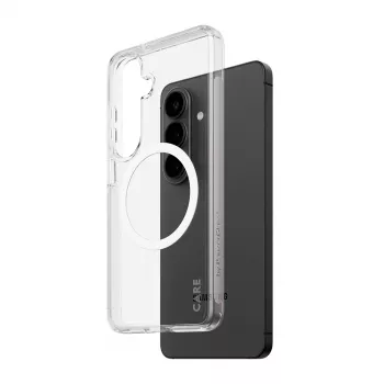 PanzerGlass CARE™ custodia Urban Explorer per Samsung Galaxy S26 — cover trasparente con supporto Qi bianco