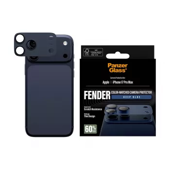 Vetro protettivo fotocamera PanzerGlass Fender Deep Blue per iPhone 17 Pro Max, silicone, antigraffio e antiurto