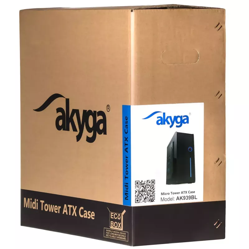 Case per PC Midi-Tower Akyga AK939BL, ATX / Micro-ATX / Mini-ITX, 2x USB 2.0, senza alimentatore, nero