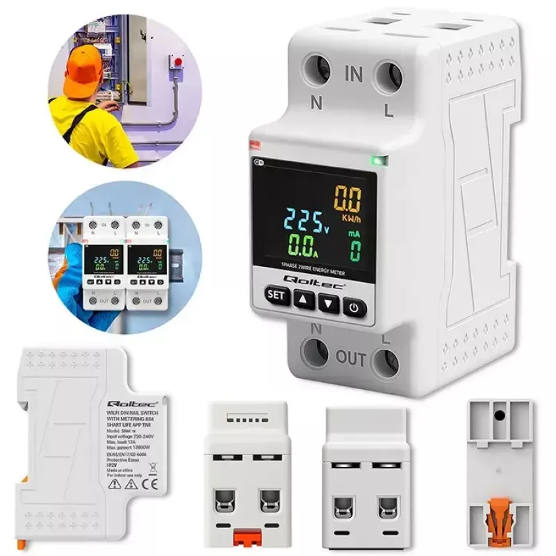 Contatore monofase di consumo energetico QOLTEC 50981 DIN35 230V 50Hz