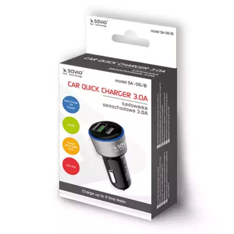 Caricabatterie per dispositivi mobili Savio SA-06/B smartphone nero accendisigari outdoor
