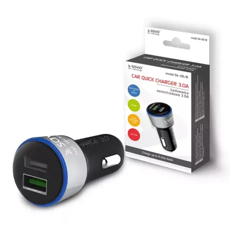 Caricabatterie per dispositivi mobili Savio SA-06/B smartphone nero accendisigari outdoor