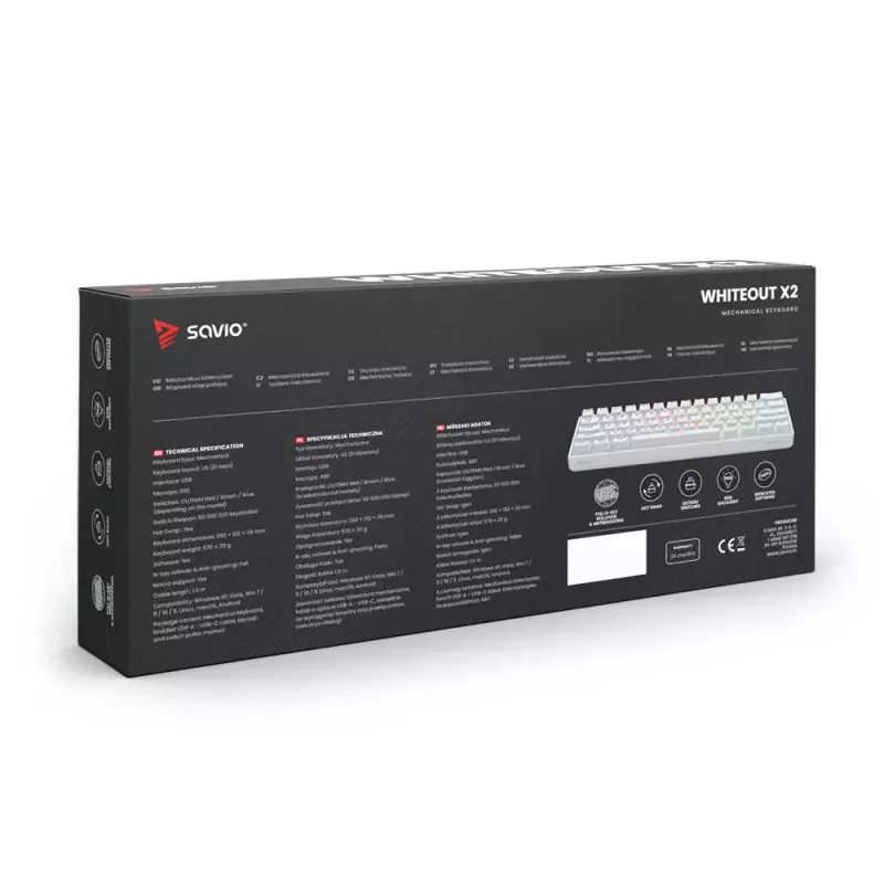 Tastiera gaming Savio WHITEOUT X2 RED USB QWERTY meccanica 61 tasti