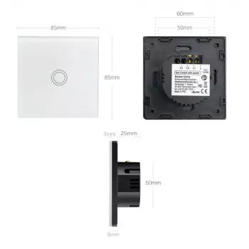 Interruttore a sfioramento MACLEAN MCE703W, frontale in vetro, 1 via, 220V
