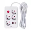 Ciabatta MACLEAN MCE393 W — 4 prese + 3×USB, 110–240V, 2,1A USB, 2500W, 3 m, bianco