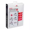 Ciabatta MACLEAN MCE393 W — 4 prese + 3×USB, 110–240V, 2,1A USB, 2500W, 3 m, bianco