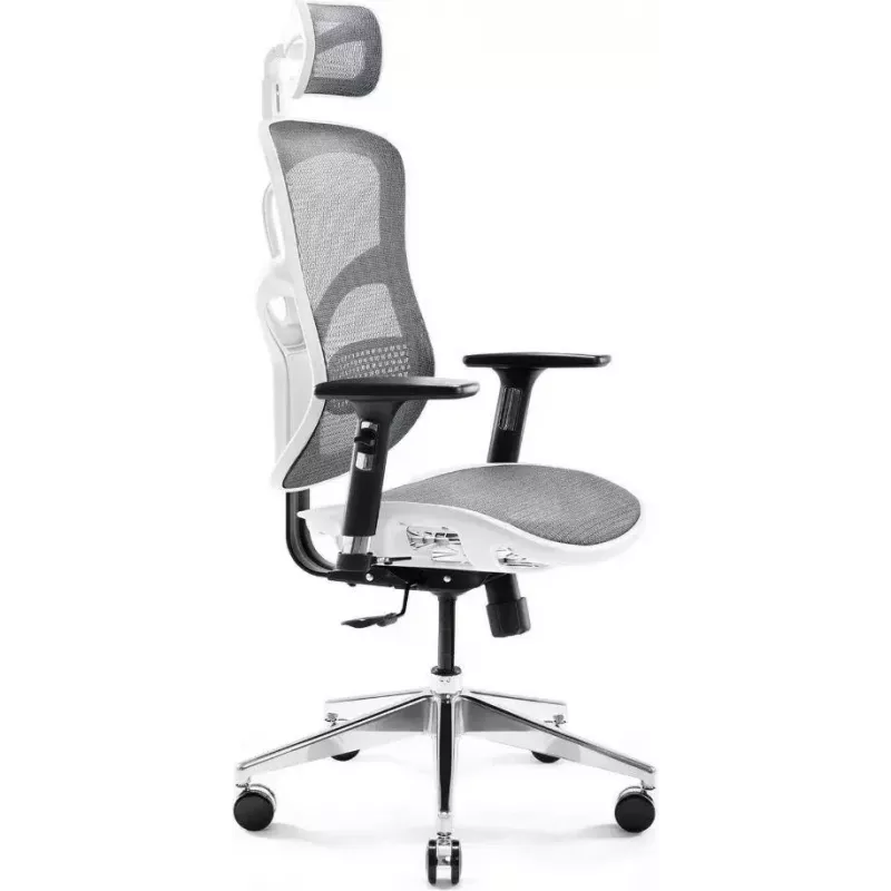 Sedia da ufficio ergonomica Diablo Chairs V-Basic bianco-grigio – altezza e inclinazione regolabili, braccioli, supporto lombare