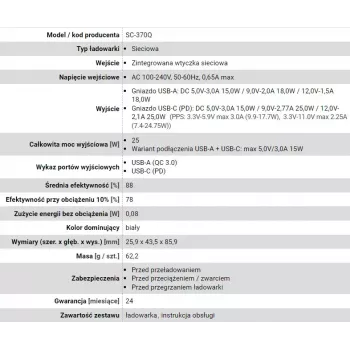 Caricabatterie USB-C everActive SC-370Q 25W QC3.0 ricarica rapida USB