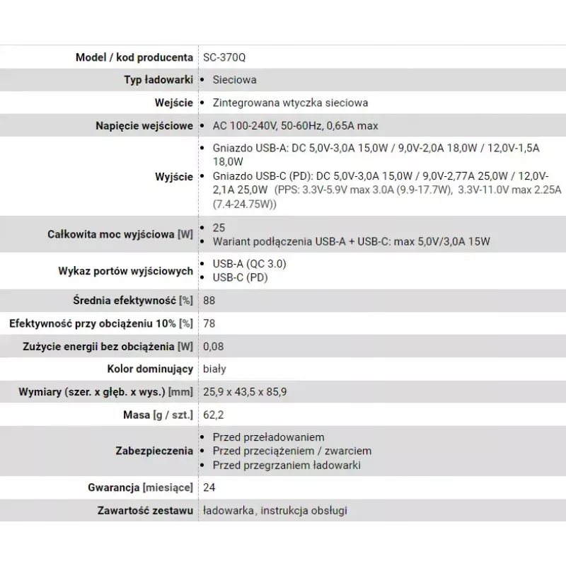 Caricabatterie USB-C everActive SC-370Q 25W QC3.0 ricarica rapida USB