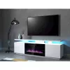 Mobile TV Cama Meble EVA con camino elettrico 180×40×52 cm, struttura bianca, ante bianco lucido, piano in MDF