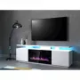 Mobile TV Cama Meble EVA con camino elettrico 180×40×52 cm, struttura bianca, ante bianco lucido, piano in MDF