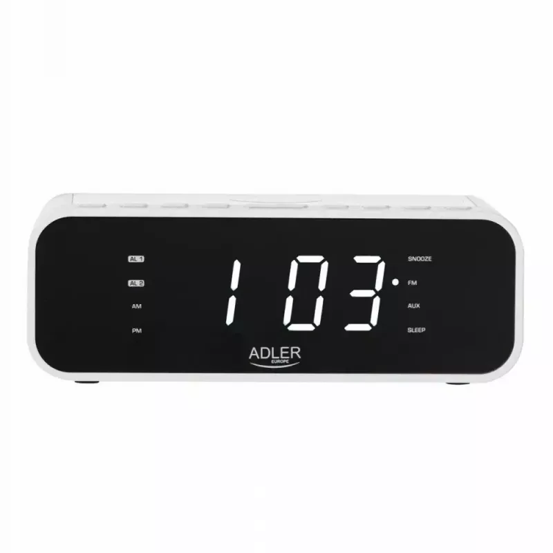 Sveglia Adler AD 1192W – sveglia da comodino compatta con caricabatterie wireless e ingresso AUX, bianco