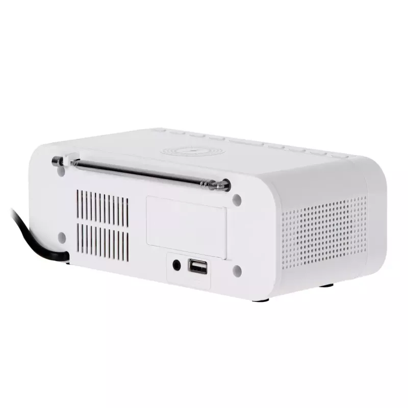 Sveglia Adler AD 1192W – sveglia da comodino compatta con caricabatterie wireless e ingresso AUX, bianco