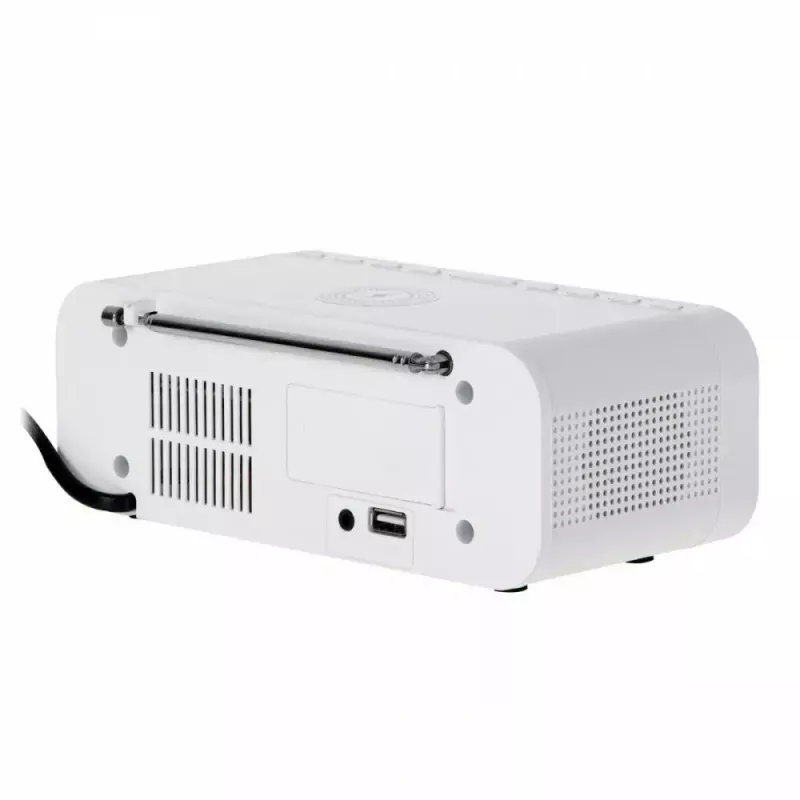 Sveglia Adler AD 1192W – sveglia da comodino compatta con caricabatterie wireless e ingresso AUX, bianco