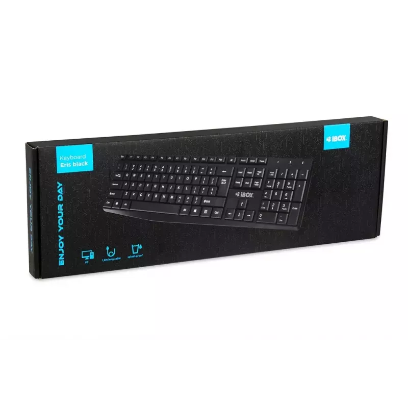 Tastiera USB con filo IBOX Eris IKC2010B – full-size 105 tasti, USB, resistente all'acqua, nero