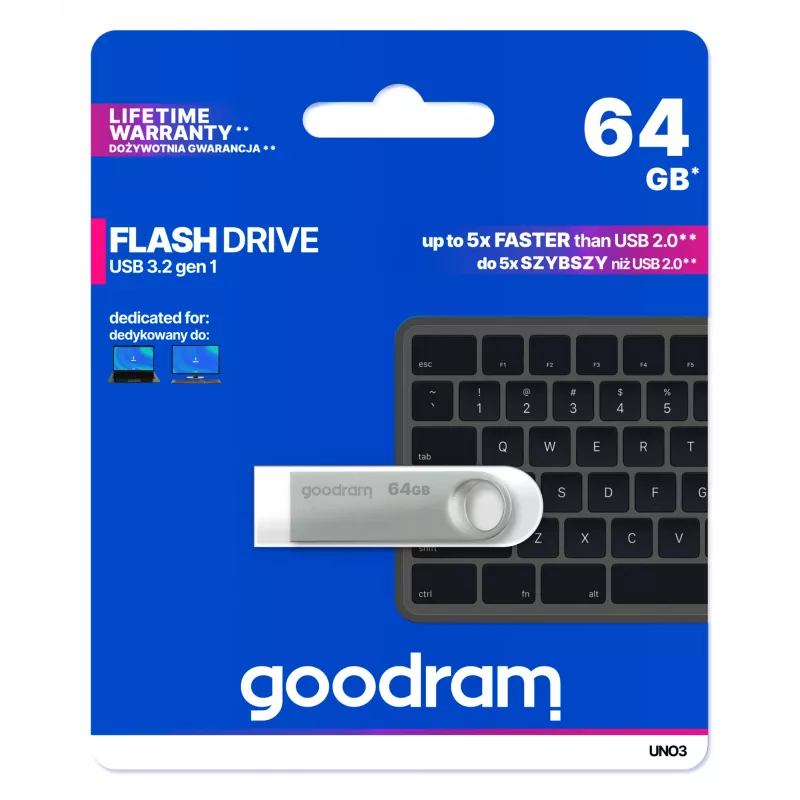 Goodram USB UNO3-0640S0R11 chiavetta USB 64 GB USB Type-A 3.2 Gen 1 (3.1 Gen 1) argento