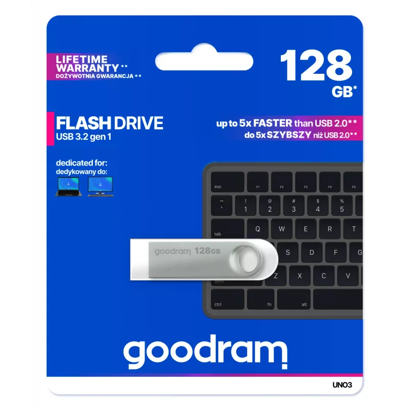 Goodram USB UNO3-1280S0R11 chiavetta USB 128 GB USB Type-A 3.2 Gen 1 (3.1 Gen 1) argento