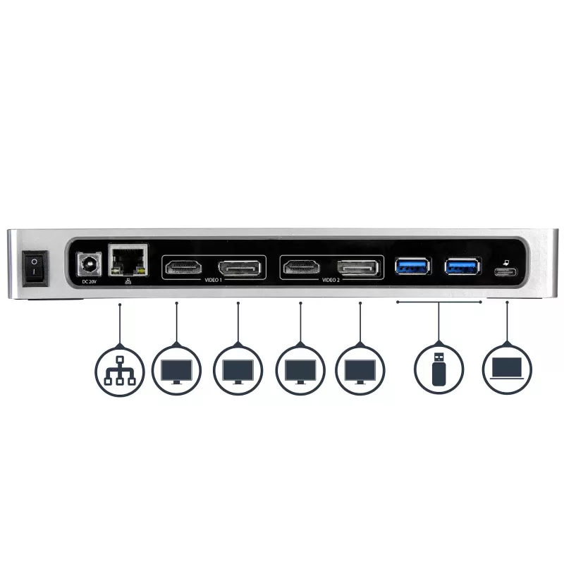 StarTech.com dock USB-C e USB-A - Dock dual-monitor 4K 60Hz DisplayPort + HDMI - Docking station ibrida USB 3.0 per laptop USB-C o USB-A - 6x USB Type-A, GbE - USB 3.1 Gen 1 - Mac/Windows