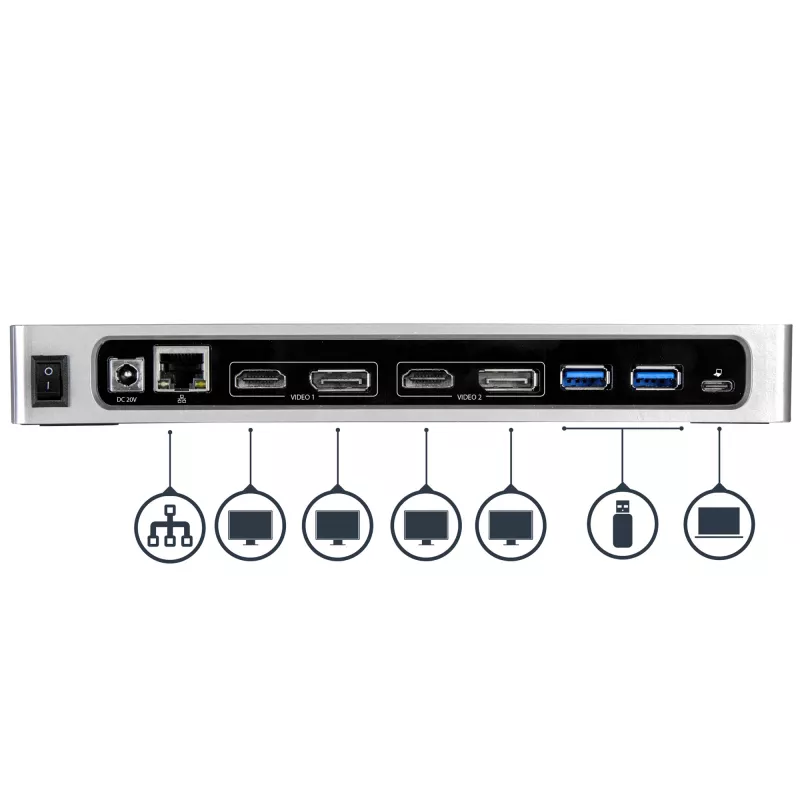 StarTech.com dock USB-C e USB-A - Dock dual-monitor 4K 60Hz DisplayPort + HDMI - Docking station ibrida USB 3.0 per laptop USB-C o USB-A - 6x USB Type-A, GbE - USB 3.1 Gen 1 - Mac/Windows
