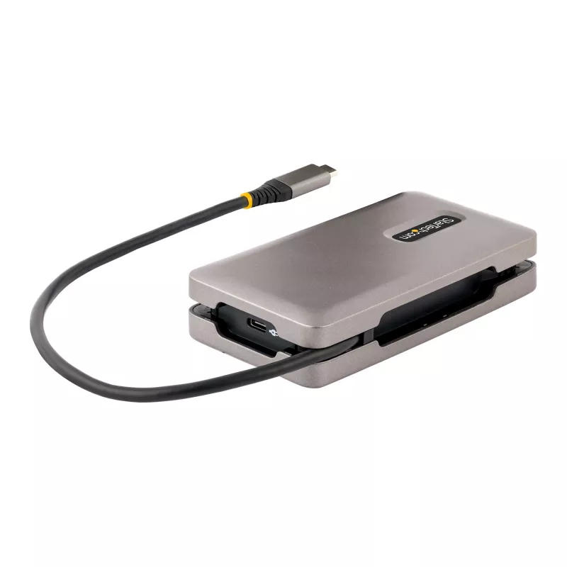 StarTech.com Adattatore multiporta USB-C, 4K 60Hz HDMI 2.0b, HDR, hub USB 3.2 Gen 2 10Gbps (2xUSB-C, 1xUSB-A), 100W PD Pass-Through, Mini Travel Dock, cavo da 12 pollici/30cm, docking station per laptop