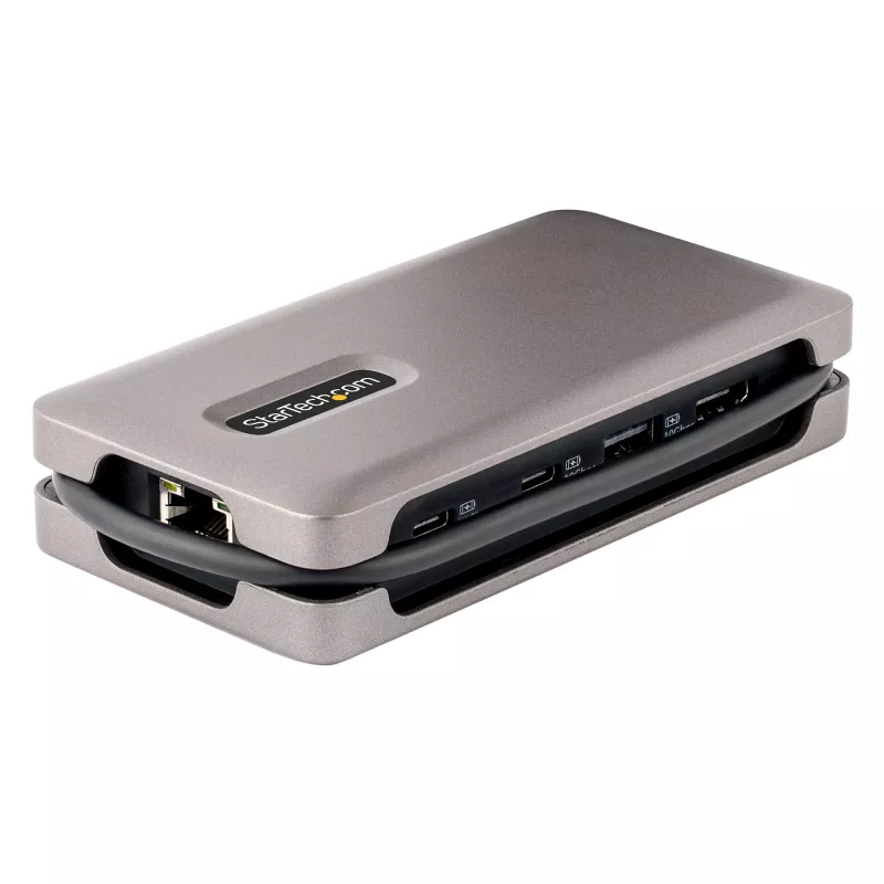StarTech.com Adattatore multiporta USB-C, 4K 60Hz HDMI 2.0b, HDR, hub USB 3.2 Gen 2 10Gbps (2xUSB-C, 1xUSB-A), 100W PD Pass-Through, Mini Travel Dock, cavo da 12 pollici/30cm, docking station per laptop