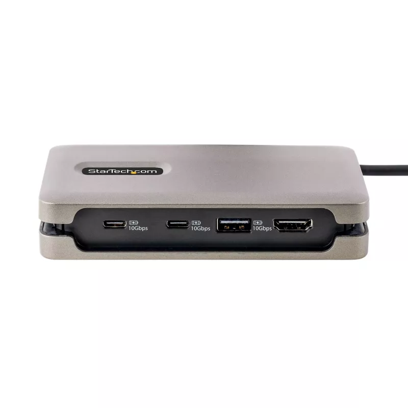 StarTech.com Adattatore multiporta USB-C, 4K 60Hz HDMI 2.0b, HDR, hub USB 3.2 Gen 2 10Gbps (2xUSB-C, 1xUSB-A), 100W PD Pass-Through, Mini Travel Dock, cavo da 12 pollici/30cm, docking station per laptop